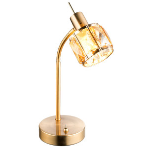 RGB LED Tischleuchte, Glaskristalle, Messing, gold, amber, MERO