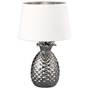 Keramik Tischleuchte, Textil silber weiß, H 43 cm, PINEAPPLE