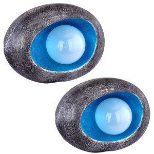 2er Set LED Solarleuchte, silber-blau, Feuereffekt, L 20 cm