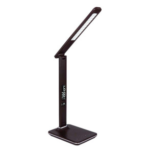LED Tischleuchte, Chrom, dimmbar, Temperatur, Uhrzeit, Datum