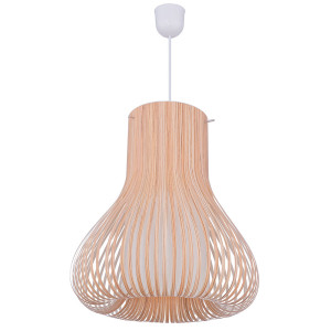 Hängeleuchte, Holzoptik, weiß, Birnenförmig, 35 cm