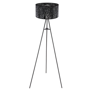 Standlampe, Textil, Baum Motiv, schwarz, H 149 cm, BARZI