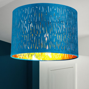 Deckenlampe, rund, blau, goldfarben, Samt