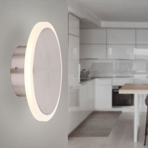 LED Wandleuchte, Metall, nickel-matt, Opal, Weiß