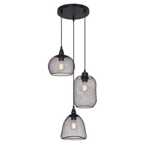 Hängeleuchte, Metall, schwarz-matt, 3 Schirme, Käfig Design