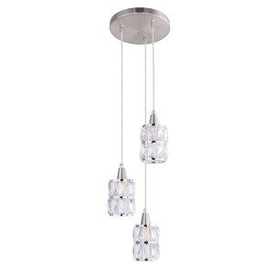Hängeleuchte, nickel-matt, Chrom, 3 Hänger, Glaskristalle