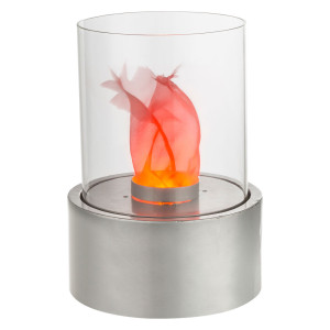 LED Tischkamin, Metall, silberfarben, Glas, klar, Schalter