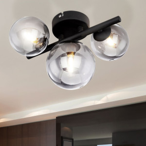 LED Deckenleuchte, Glas Kugel Spots, schwarz, 21 cm