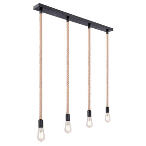 Hängeleuchte, Metall, schwarz, Hanfseil braun, H 150 cm