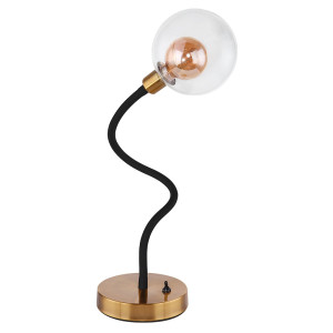 LED Tischleuchte, Metall, goldfarben, Glas, Spot beweglich