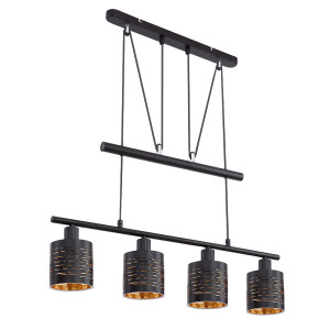 Hängeleuchte, schwarz-gold, Höhenverstellbar, L 70 cm