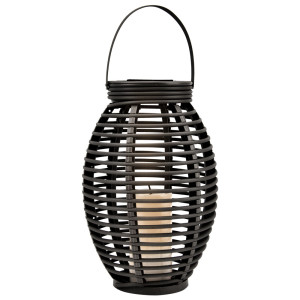 LED Solar Stehlampe, Feuereffekt, Rattan, 18,5 cm