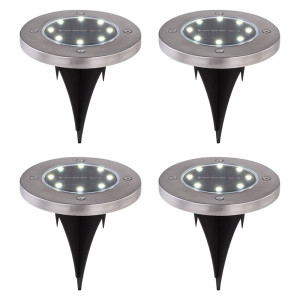4er Set LED Solar-Steckleuchten, Edelstahl, 13 cm