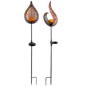 2er Set LED Solarleuchten, verschiedene Flammen Designs