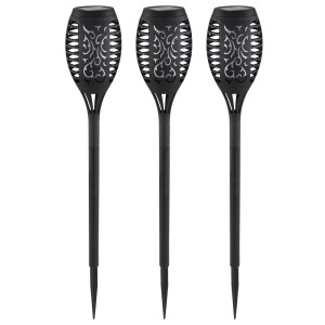 3er Set LED Solar-Steckleuchte, Stanzungen, schwarz, H 49,5 cm