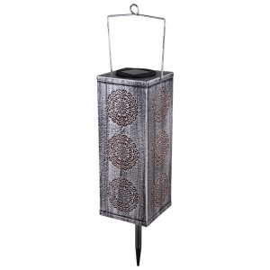 LED Solarleuchte, silber, Blumen Dekor, H 26 cm