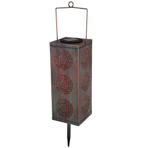 LED Solarleuchte, grün, rost, Blumen Dekor, H 26 cm