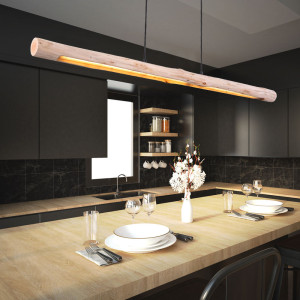 LED Hängeleuchte, Holz, Höhenverstellbar, dimmbar, L 120 cm