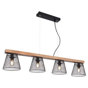 Hängeleuchte, Balken natur, Gitter schwarz, L 85 cm