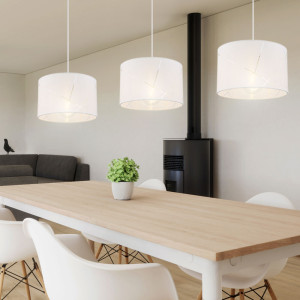 Hängeleuchte, nickel-matt, Textil-weiß, Länge 110cm