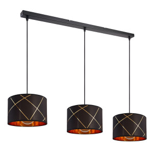 Hängeleuchte, Metall, Schwarz, Gold, Textilkabel, L 110 cm