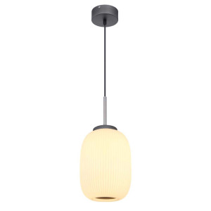LED Hängeleuchte, Glas, Opal, Textil, Schwarz, H 120 cm