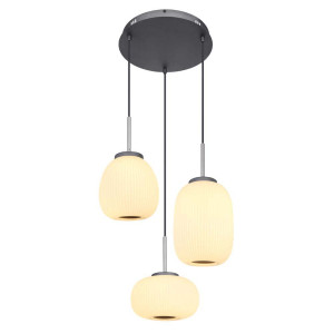 LED Hängeleuchte, 3-flammig, Glas, Textil, Schwarz, H 120 cm