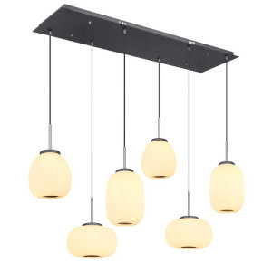 LED Hängeleuchte, Glas, 6-flammig, Textil, Schwarz, H 120 cm