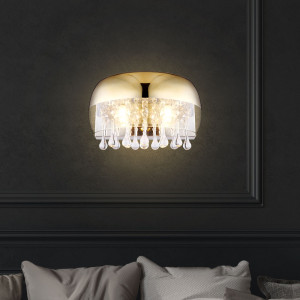 Wandlampe, messing-matt, Glas, Kristalle, goldfarben, H 17,5 cm