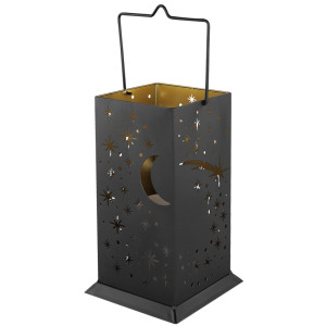 LED Solarleuchte, schwarz-gold, Dekor-Stanzungen, Mond/Sterne, H 37 cm