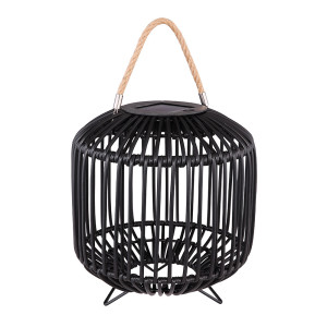 LED Solarleuchte, Käfig-Design, Hanfseil, schwarz, 23 cm