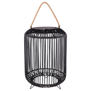 LED Solarleuchte, Käfig-Design, Hanfseil, schwarz, 33 cm
