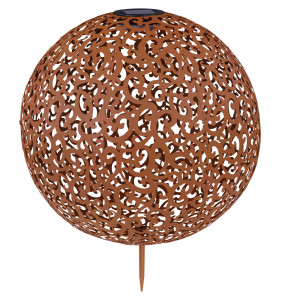 LED Solarleuchte, Kugel rost, Dekorstanzungen, 40 cm