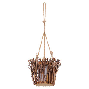 LED Solar Hängeleuchte, Feuereffekt, Holz Blumenampel