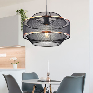 Hängelampe, schwarz-gold, Gitter-Design, 35 cm