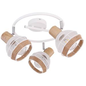 Deckenleuchte, Rondell, Hanfseil, Holz-Optik, Spots verstellbar, WIDY