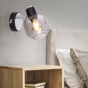 Wandlampe, schwarz matt, Glas rauch, verstellbar, H 12,5 cm