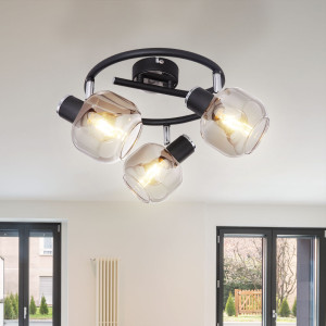 Deckenlampe, Retro, Glas rauch, Spots verstellbar, D 25 cm