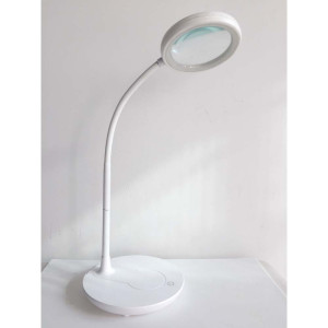 LED Tischleuchte, Flexo, weiß, rund, Lupe, Touch, H 52 cm