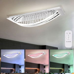 RGB LED Deckenleuchte, Chrom, Acryl, Kristalle, H 16,5 cm