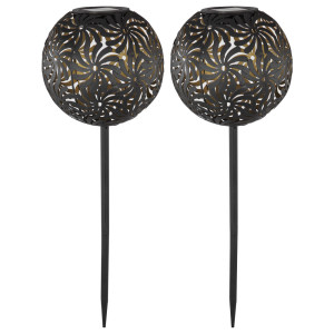 2x LED Solarlampe, Geflechtkugel, schwarz gold, H 54 cm