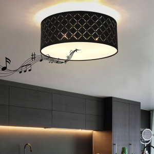 LED Deckenleuchte, Stoff, Lautsprecher, Gold, 40 cm, CLARKE