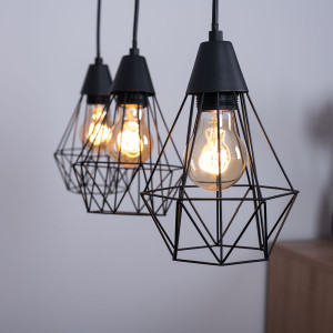 LED Hängeleuchte, Gitter, Schwarz, L 58 cm, ISABELLA
