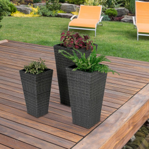 Blumenkasten, Pflanzenbehälter, Geflecht, dunkelgrau, H 50-70 cm