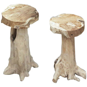 2er Set Barhocker, Wurzelteak, Hartholz, braun, Höhe 76 cm