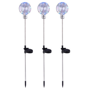 3er Set RGB LED Solarlampen, Edelstahl, Kugel-Design, H 72 cm