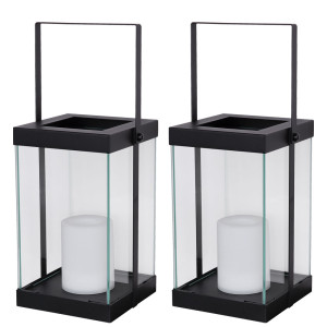 2x LED Solar Hängeleuchte, Laterne, Feuer-Effekt, H 40,7  cm