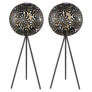 2x LED Solarleuchte, Kugel, schwarz-gold, H 80 cm