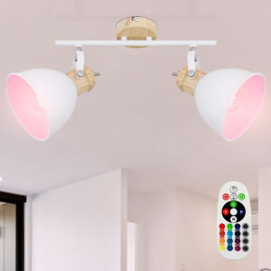 RGB LED Deckenleuchte, 2-Flammig, Holz-Optik, Länge 35 cm, WIHO