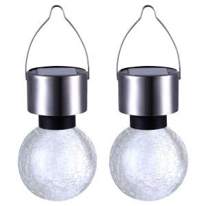 2x RGB LED Solarleuchte, Kugel, Crackle-Optik, Edelstahl, 6,5 cm